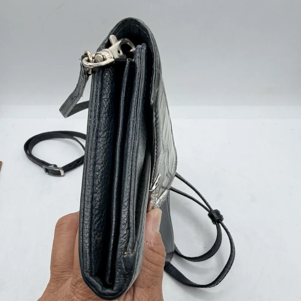 BRIGHTON MINGLE ENVELOPE SMALL LEATHER WALLET W/STRAP BLUE
